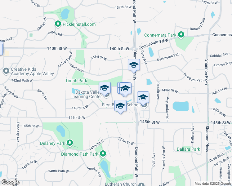 map of restaurants, bars, coffee shops, grocery stores, and more near 14445 Diamond Path West in Rosemount