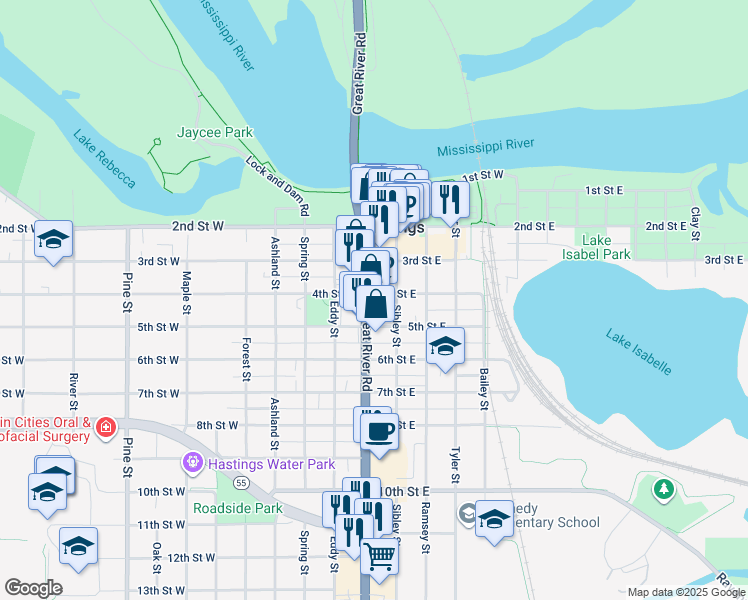 map of restaurants, bars, coffee shops, grocery stores, and more near in Hastings