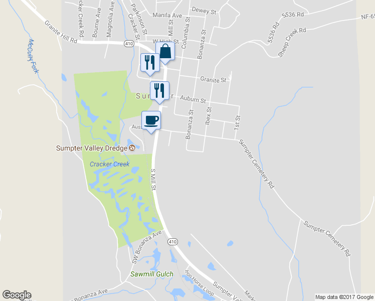 map of restaurants, bars, coffee shops, grocery stores, and more near 382 Ash St in Sumpter