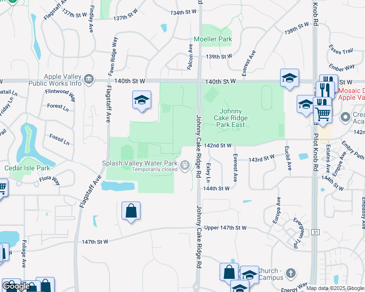map of restaurants, bars, coffee shops, grocery stores, and more near 142nd Street West in Apple Valley