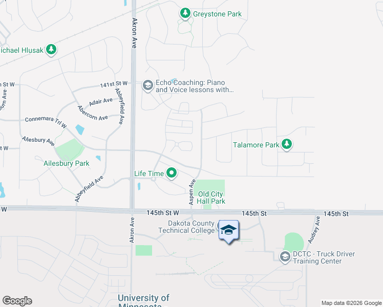 map of restaurants, bars, coffee shops, grocery stores, and more near 1292 143rd Street East in Rosemount