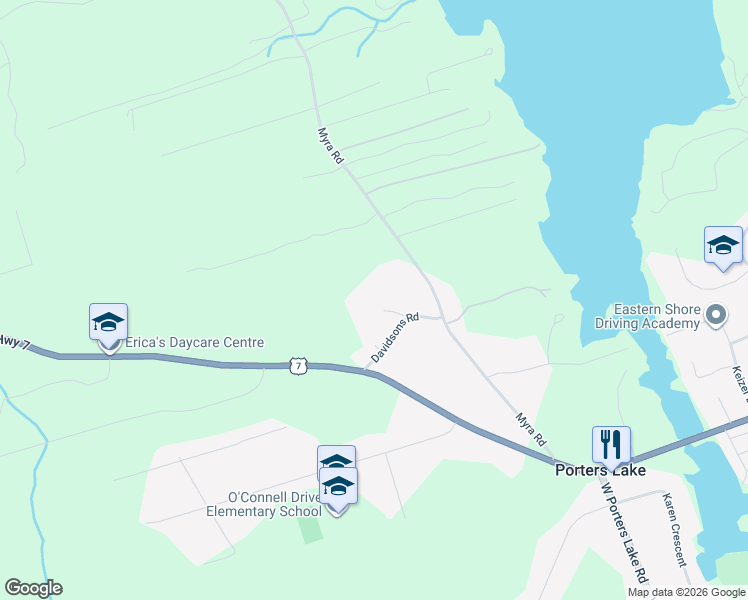 map of restaurants, bars, coffee shops, grocery stores, and more near in Porters Lake