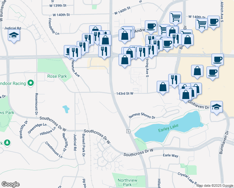 map of restaurants, bars, coffee shops, grocery stores, and more near 14241 County Road 5 in Burnsville