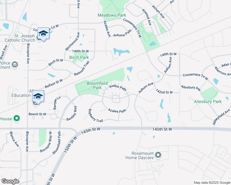 map of restaurants, bars, coffee shops, grocery stores, and more near 14215 Avalon Path in Rosemount