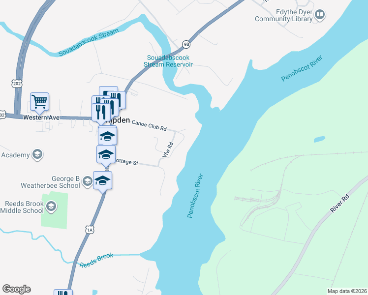 map of restaurants, bars, coffee shops, grocery stores, and more near 22 Rowell Road in Hampden