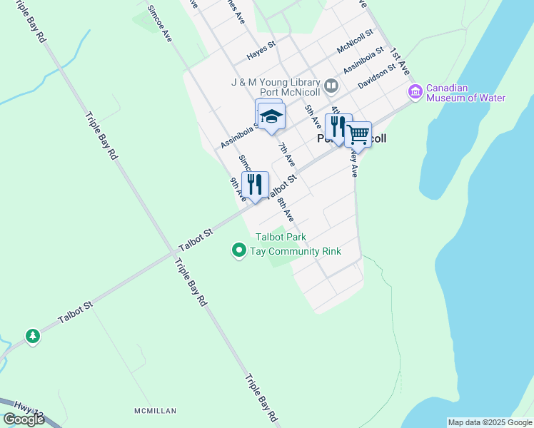 map of restaurants, bars, coffee shops, grocery stores, and more near 534 Finlayson Street in Port McNicoll