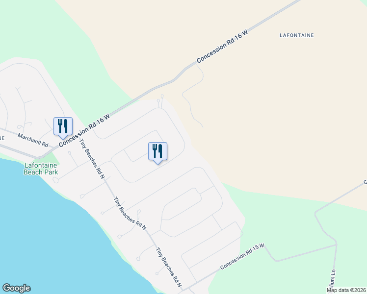 map of restaurants, bars, coffee shops, grocery stores, and more near 100 Desroches Trail in Penetanguishene