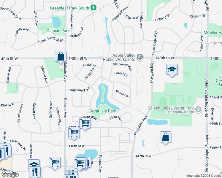 map of restaurants, bars, coffee shops, grocery stores, and more near 14191 Footbridge Way in Apple Valley