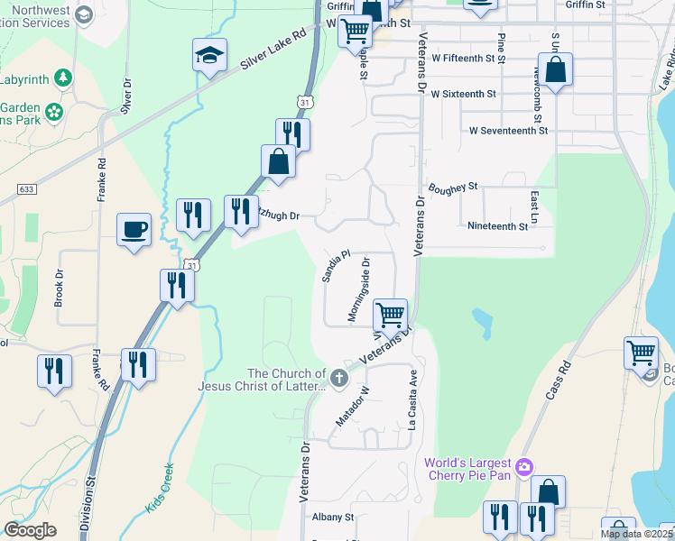 map of restaurants, bars, coffee shops, grocery stores, and more near 3932-3972 Sandia Place in Traverse City