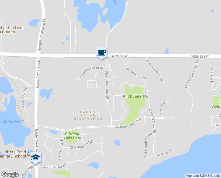 map of restaurants, bars, coffee shops, grocery stores, and more near 14264 Mitoka Circle Northeast in Prior Lake