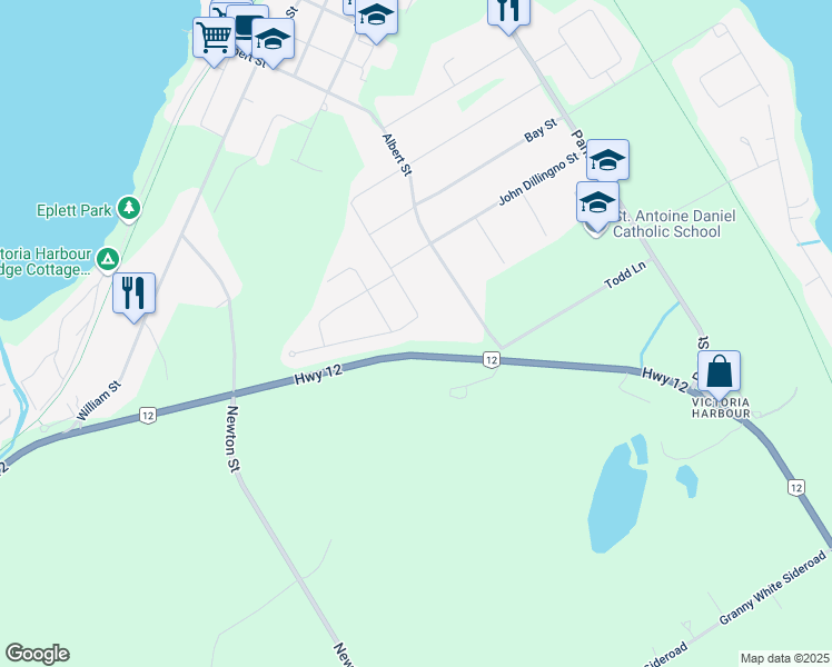 map of restaurants, bars, coffee shops, grocery stores, and more near 485 West Street in Simcoe County