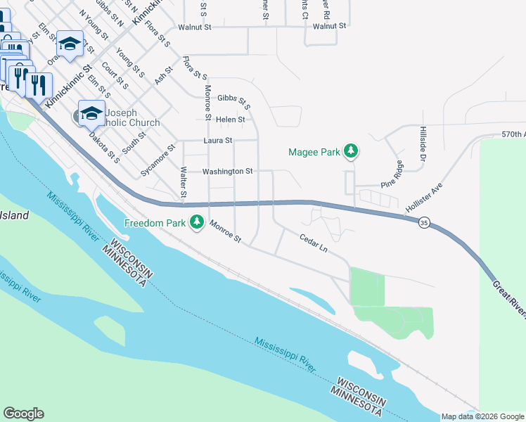 map of restaurants, bars, coffee shops, grocery stores, and more near 255 Lawrence Street in Prescott