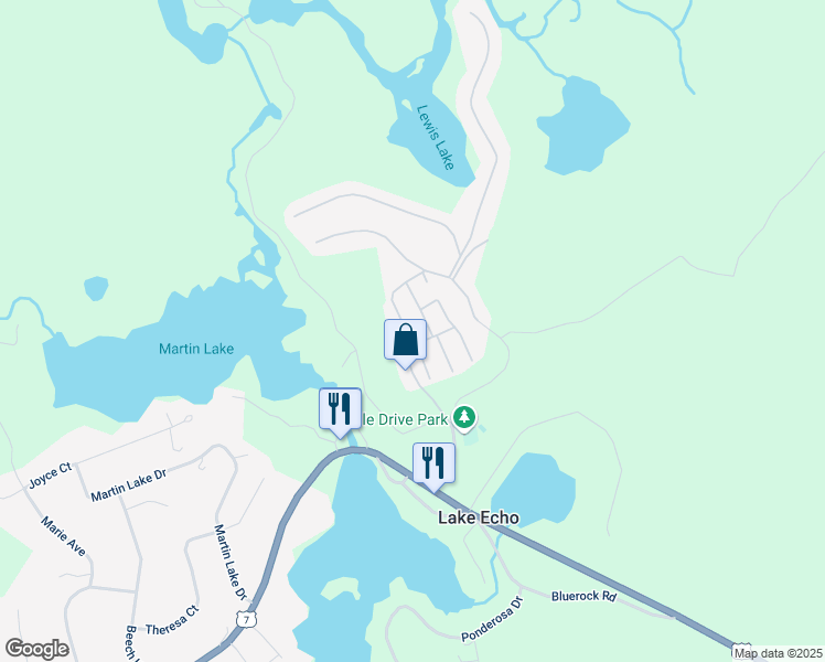map of restaurants, bars, coffee shops, grocery stores, and more near 8 Happy Drive in Lake Echo