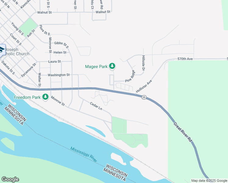 map of restaurants, bars, coffee shops, grocery stores, and more near Hwy 35 & Dexter St S in Prescott
