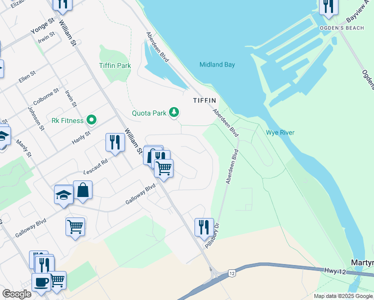 map of restaurants, bars, coffee shops, grocery stores, and more near 788 Willowbrook Court in Midland