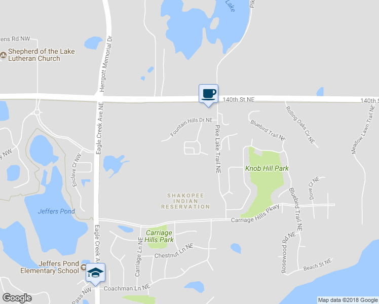 map of restaurants, bars, coffee shops, grocery stores, and more near 14196 Fountain Hills Court Northeast in Prior Lake
