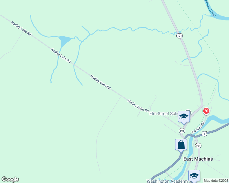 map of restaurants, bars, coffee shops, grocery stores, and more near 158 Hadley Lake Road in East Machias