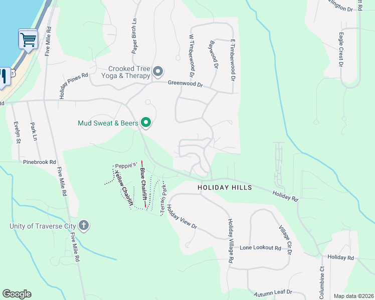 map of restaurants, bars, coffee shops, grocery stores, and more near 3953 Sherwood Forest Court in Traverse City