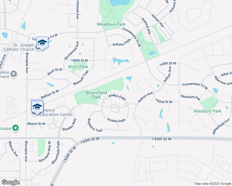 map of restaurants, bars, coffee shops, grocery stores, and more near 14215 Avalon Path in Rosemount