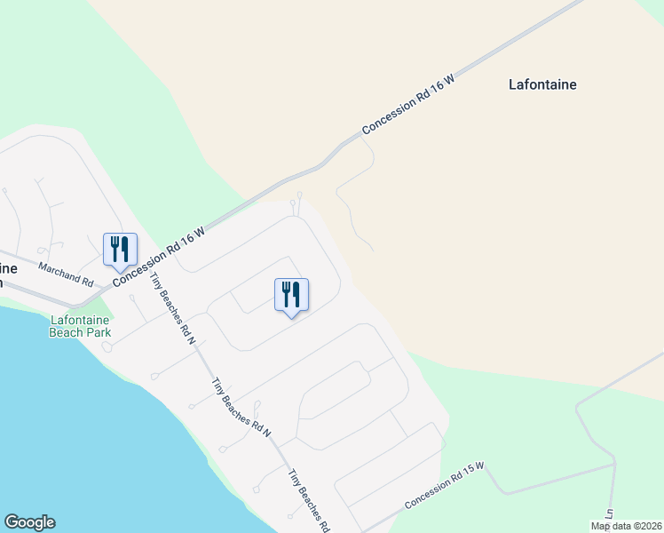 map of restaurants, bars, coffee shops, grocery stores, and more near 114 Desroches Trail in Penetanguishene