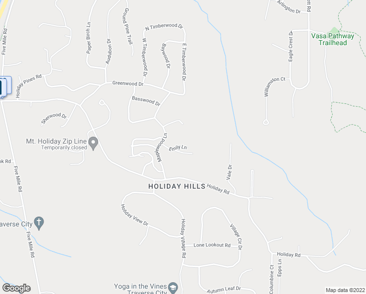 map of restaurants, bars, coffee shops, grocery stores, and more near 3923 Emily Lane in Traverse City