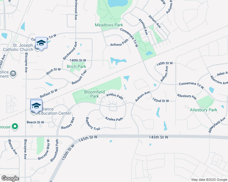 map of restaurants, bars, coffee shops, grocery stores, and more near 14215 Avalon Path in Rosemount