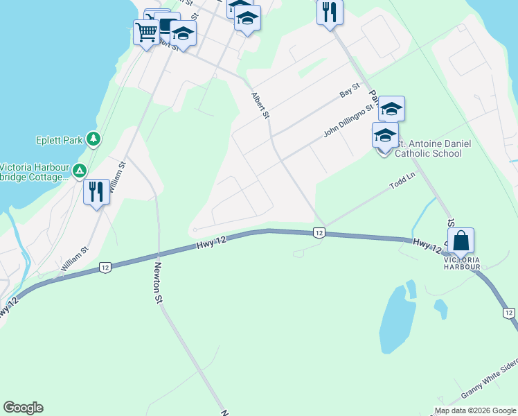 map of restaurants, bars, coffee shops, grocery stores, and more near 5 Sheppard Drive in Tay