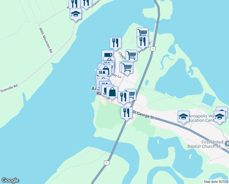 map of restaurants, bars, coffee shops, grocery stores, and more near 235 Saint Anthony Street in Annapolis Royal