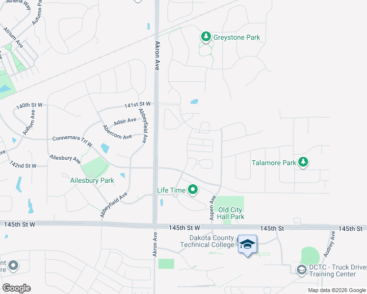 map of restaurants, bars, coffee shops, grocery stores, and more near 1205 143rd Street East in Rosemount