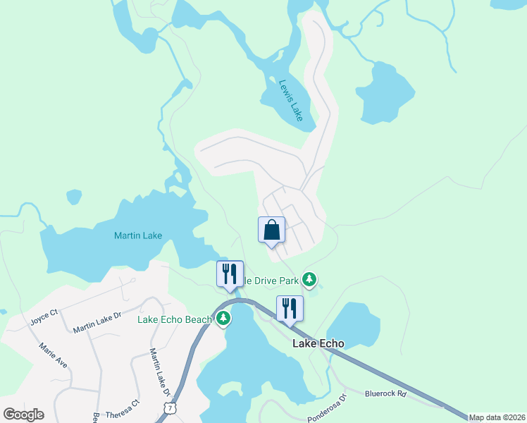 map of restaurants, bars, coffee shops, grocery stores, and more near in Lake Echo