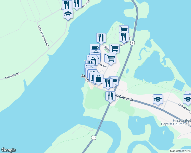 map of restaurants, bars, coffee shops, grocery stores, and more near 37 Saint James Street in Annapolis Royal