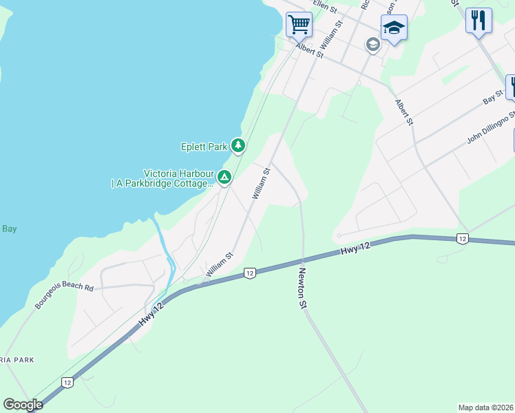 map of restaurants, bars, coffee shops, grocery stores, and more near 371 William Street in Simcoe County