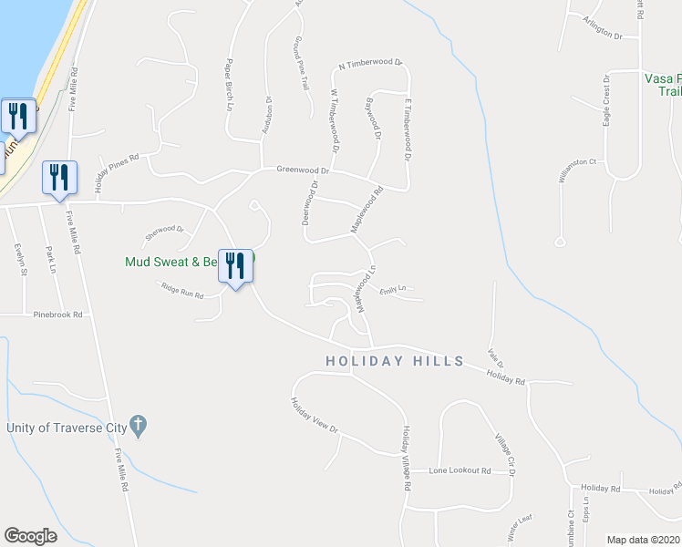 map of restaurants, bars, coffee shops, grocery stores, and more near 4118 Sherwood Forest Drive in Traverse City