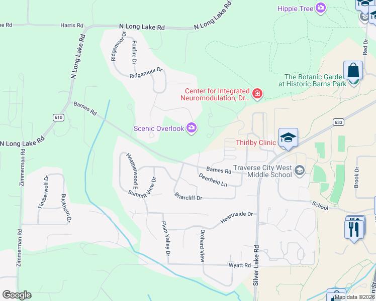 map of restaurants, bars, coffee shops, grocery stores, and more near 4101-4207 Cherry Ln in Traverse City