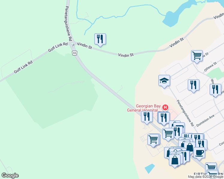 map of restaurants, bars, coffee shops, grocery stores, and more near 9467 County Road 93 in Midland