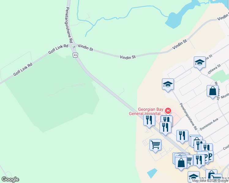 map of restaurants, bars, coffee shops, grocery stores, and more near 9467 County Road 93 in Midland