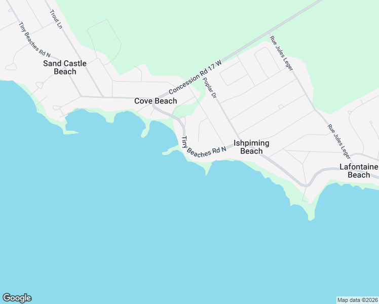 map of restaurants, bars, coffee shops, grocery stores, and more near 1540 Tiny Beaches Road North in Simcoe County