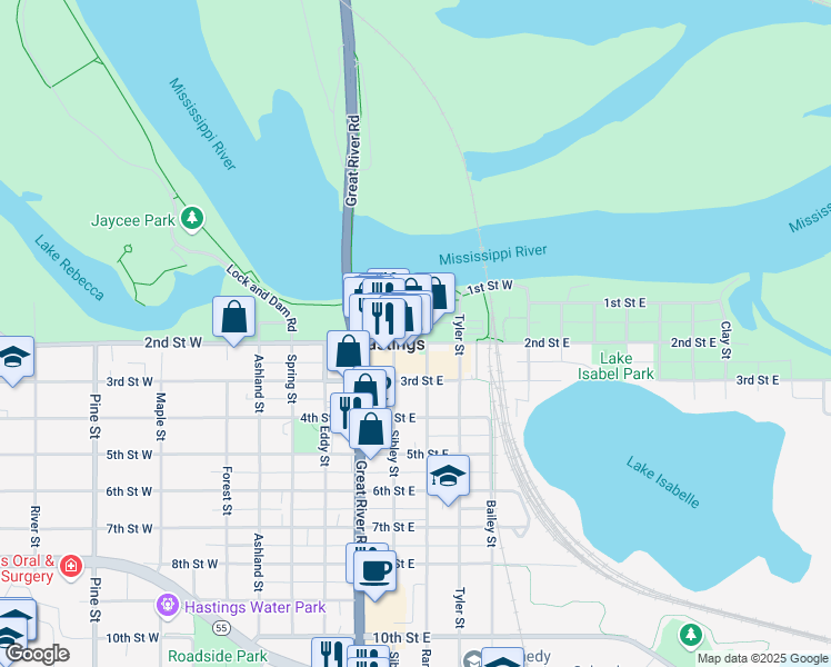 map of restaurants, bars, coffee shops, grocery stores, and more near 60 Ramsey Street in Hastings