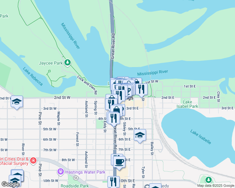 map of restaurants, bars, coffee shops, grocery stores, and more near in Hastings