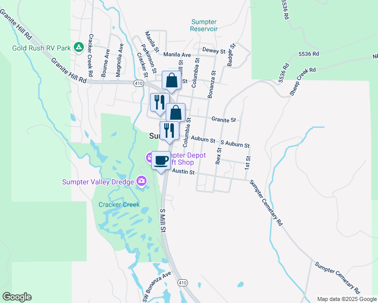 map of restaurants, bars, coffee shops, grocery stores, and more near 242 Clifford Street in Sumpter