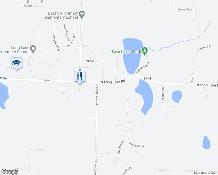 map of restaurants, bars, coffee shops, grocery stores, and more near 6941 North Long Lake Road in Traverse City