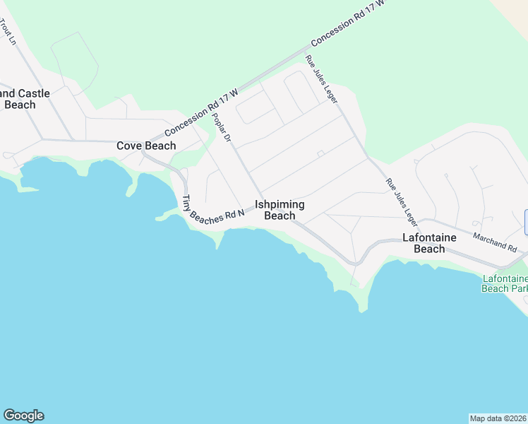 map of restaurants, bars, coffee shops, grocery stores, and more near 1489 Tiny Beaches Road North in Penetanguishene