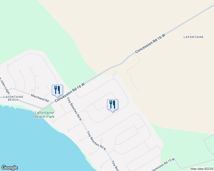 map of restaurants, bars, coffee shops, grocery stores, and more near 156 Desroches Trail in Penetanguishene