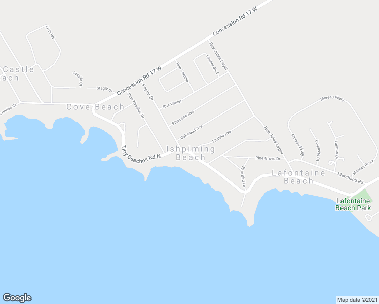 map of restaurants, bars, coffee shops, grocery stores, and more near 1489 Tiny Beaches Road North in Penetanguishene