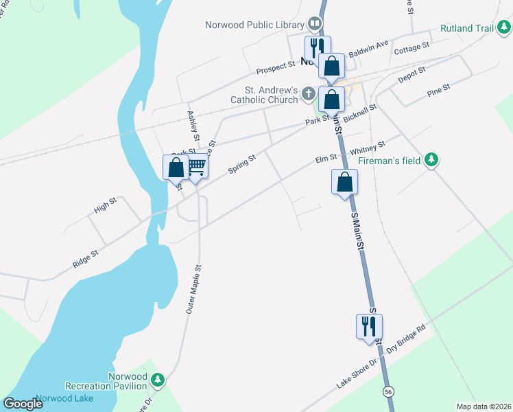 map of restaurants, bars, coffee shops, grocery stores, and more near 37 Elm St in Norwood