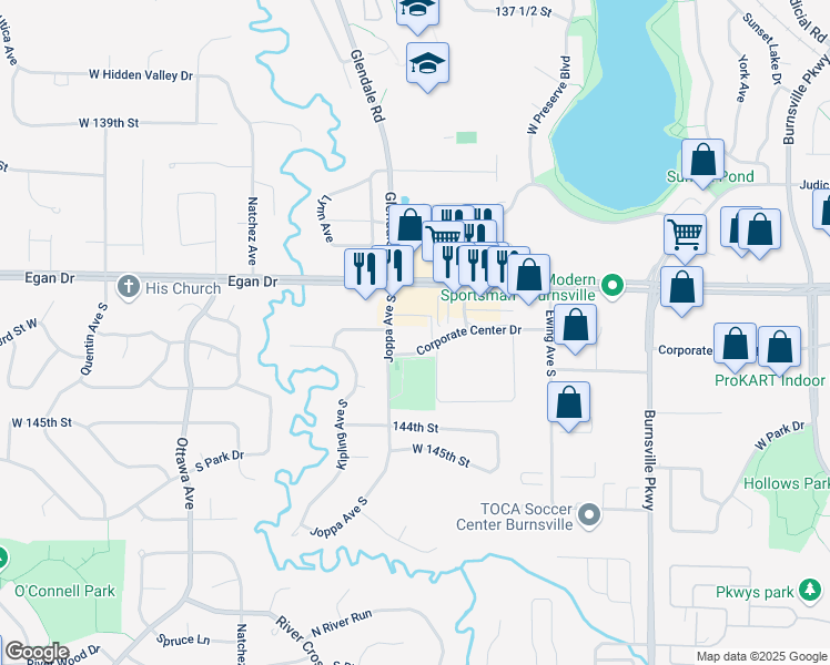 map of restaurants, bars, coffee shops, grocery stores, and more near in Savage