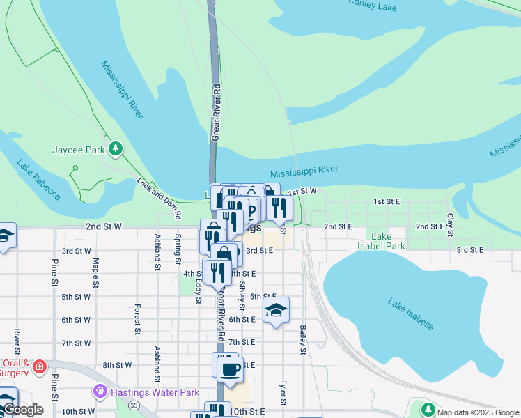 map of restaurants, bars, coffee shops, grocery stores, and more near 60 Ramsey Street in Hastings
