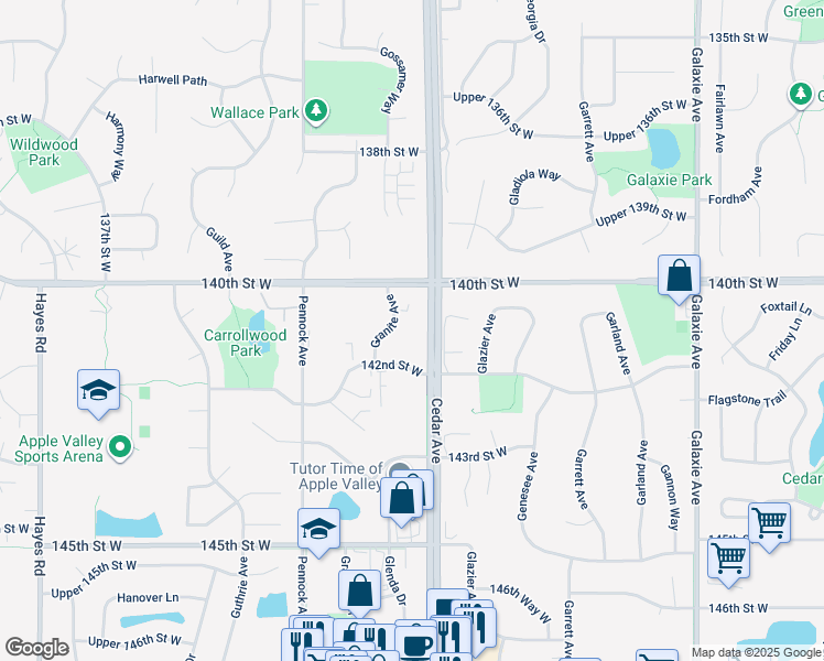 map of restaurants, bars, coffee shops, grocery stores, and more near 14050 Granite Avenue in Apple Valley