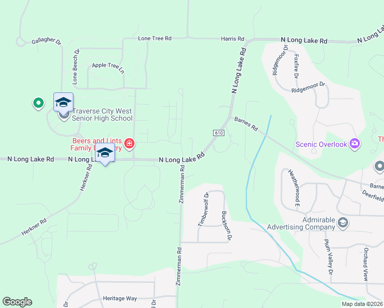 map of restaurants, bars, coffee shops, grocery stores, and more near Coors Drive in Traverse City