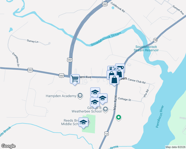 map of restaurants, bars, coffee shops, grocery stores, and more near 48 Western Avenue in Hampden